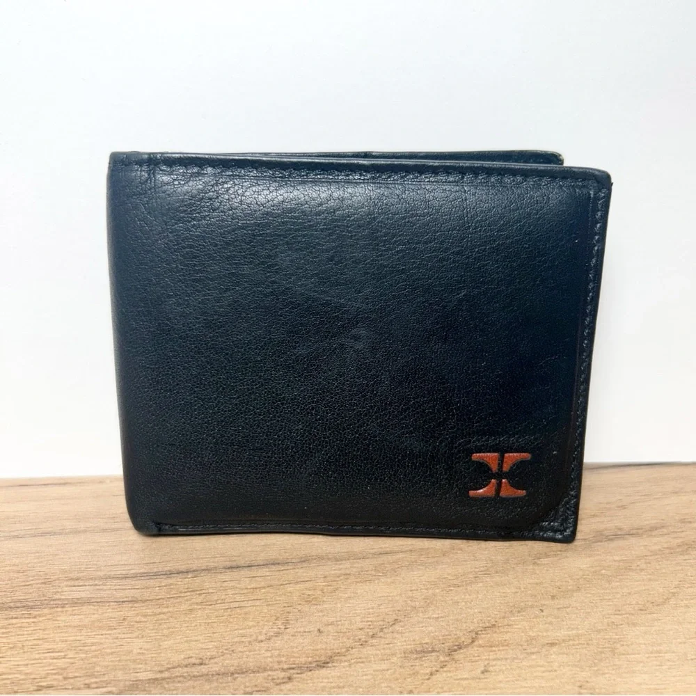 Hassion Men’s Black Leather Bifold Slim Wallet VTG EUC